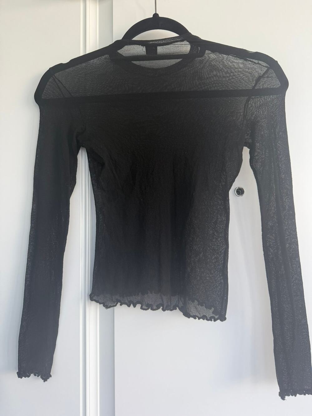 Black Sheer Mesh Long Sleeve Top Size XS